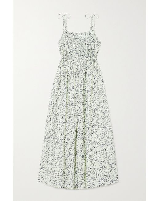 Apiece Apart Cecile Shirred Floral-print Organic Cotton Maxi Dress