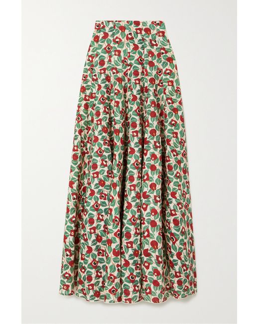 Agua by Agua Bendita Mimosa Pleated Floral-print Linen Maxi Skirt