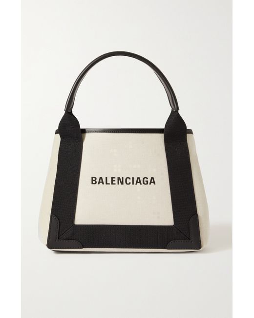 Balenciaga Navy Cabas Small Leather-trimmed Printed Canvas Tote