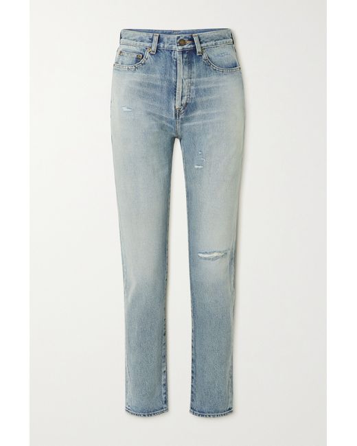 Saint Laurent Distressed High-rise Slim-leg Jeans