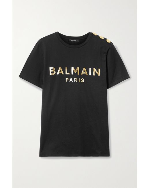 Balmain Button-embellished Printed Cotton-jersey T-shirt