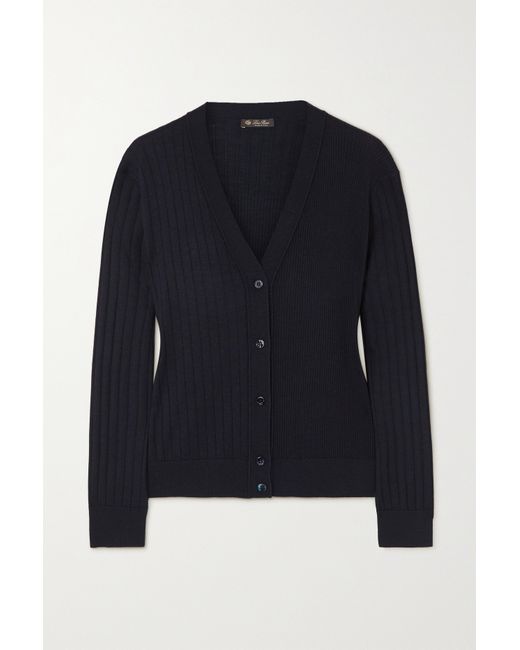 Loro Piana Ribbed Cashmere And Silk-blend Cardigan Navy
