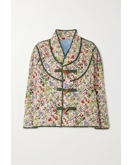The Great Reversible Distressed Quilted Floral-print Cotton And Chambray Jacket