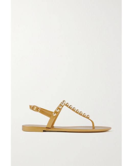 Stuart Weitzman Goldie Embellished Metallic Rubber Sandals