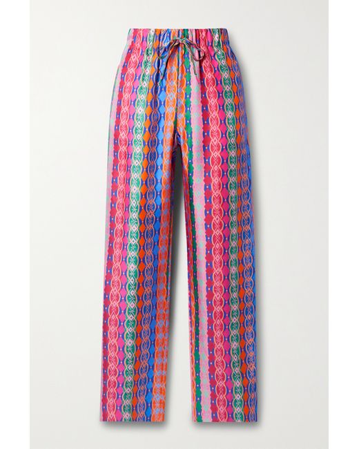 Saloni Paige-c Printed Silk-twill Straight-leg Pants