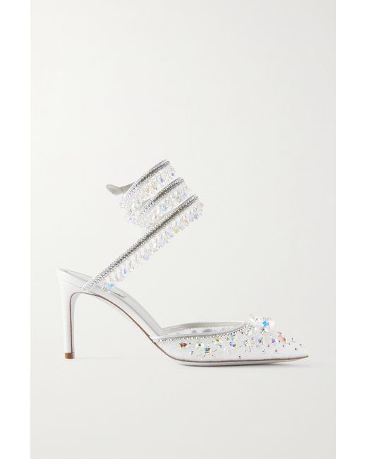 Rene Caovilla Crystal-embellished Lace And Leather Pumps