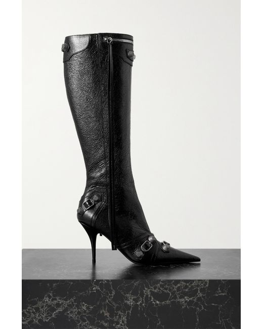 Balenciaga Cagole Embellished Textured-leather Knee Boots