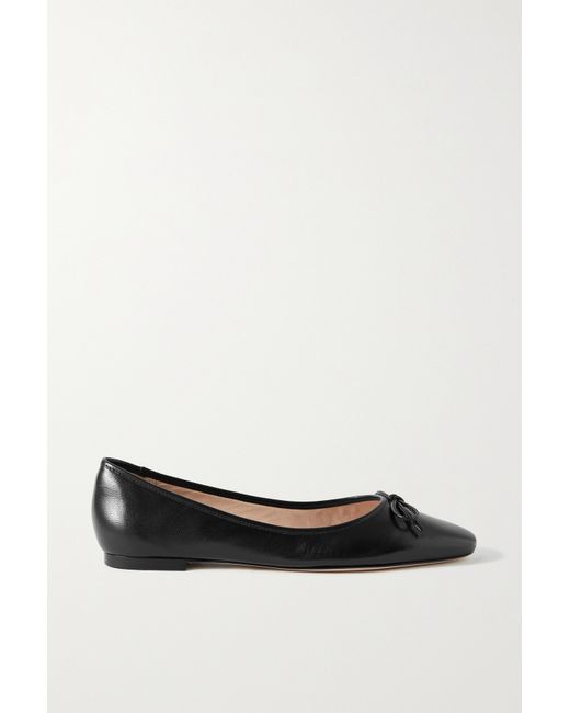 Porte & Paire Bow-embellished Leather Ballet Flats