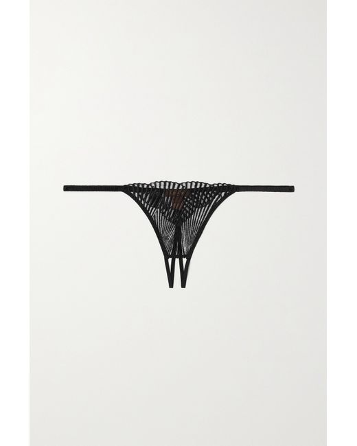 Coco De Mer Athena Satin-trimmed Embroidered Tulle Thong