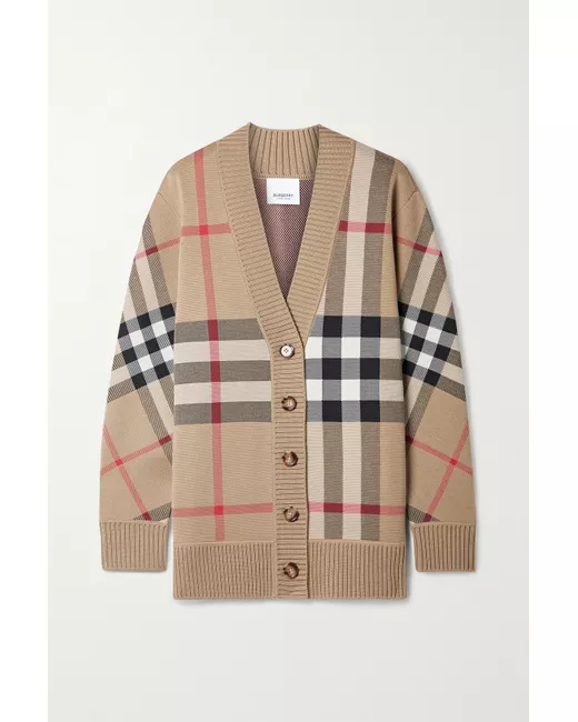 Burberry Checked Jacquard-knit Cardigan Neutral
