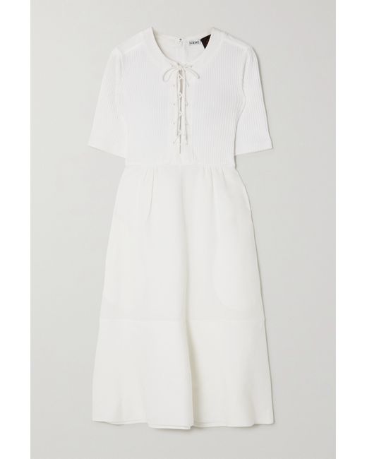 Loewe Paulas Ibiza Lace-up Ribbed Linen-blend And Stretch-cotton Mini Dress