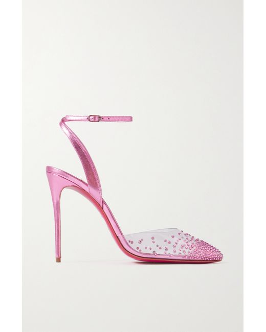 Christian Louboutin Spikaqueen 100 Crystal-embellished Pvc And Metallic-leather Pumps