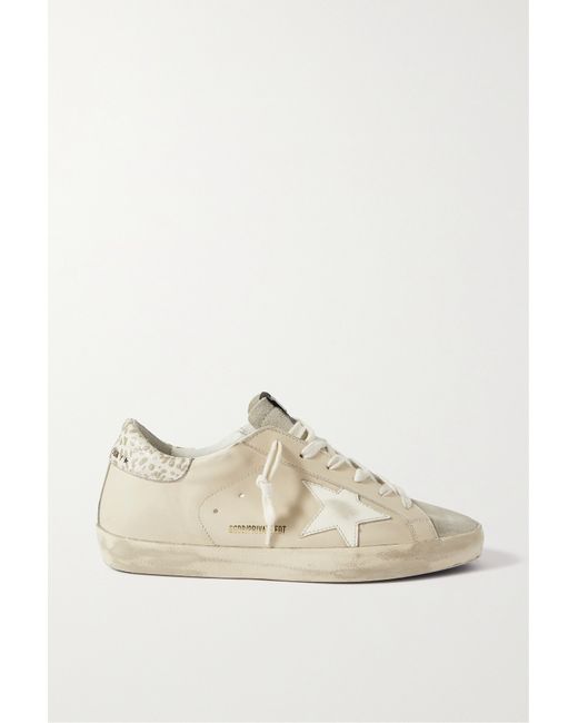 Golden Goose Super-star Metallic Leopard-print Distressed Leather And Suede Sneakers