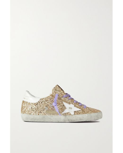 Golden Goose Super-star Distressed Glittered Leather Sneakers IT38