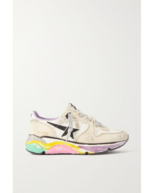 Golden Goose Running Sole Distressed Leather And Canvas Sneakers