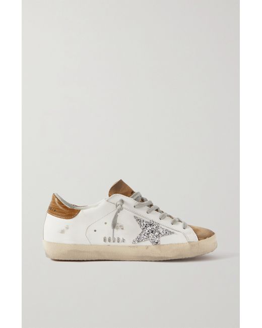 Golden Goose Superstar Glittered Distressed Leather And Suede Sneakers