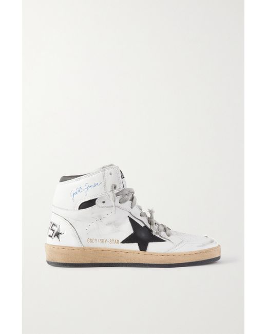 Golden Goose Sky-star Distressed Printed Leather High-top Sneakers