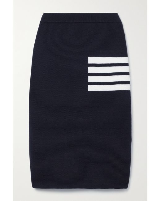 Thom Browne Striped Wool-blend Midi Skirt Navy