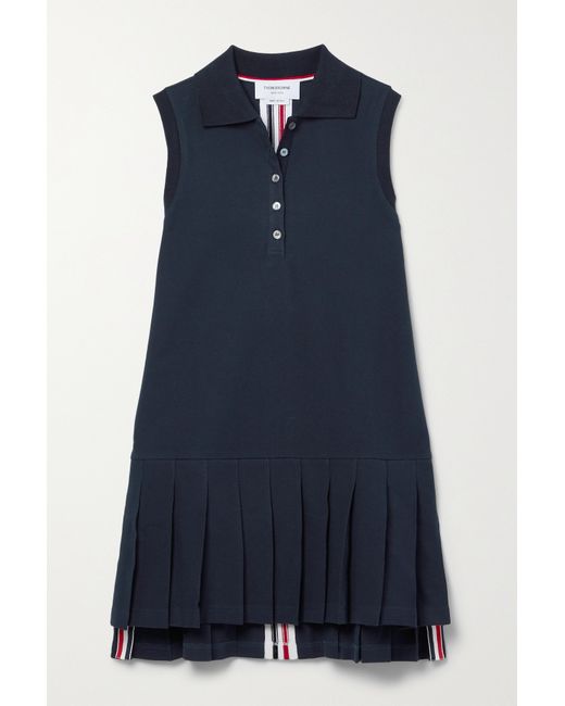 Thom Browne Pleated Cotton-piqué Mini Dress Midnight