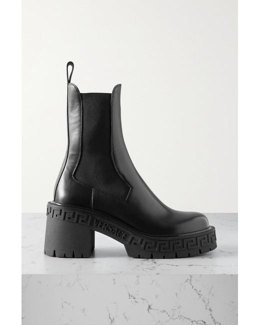Versace Rubber-trimmed Leather Platform Chelsea Boots
