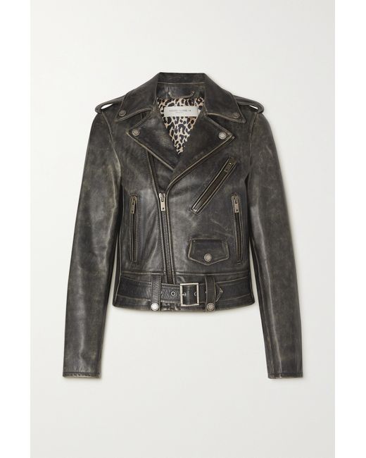 Golden Goose Belted Distressed Leather Jacket