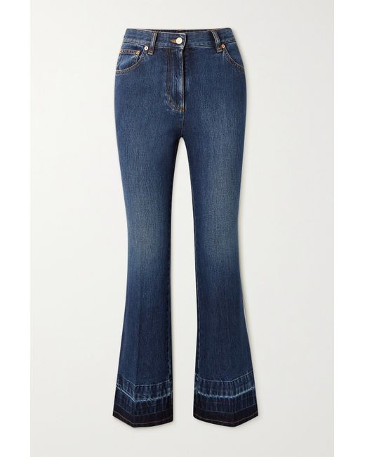Valentino Embellished High-rise Wide-leg Jeans Mid denim