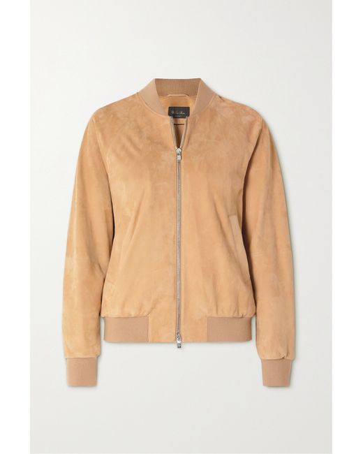 Loro Piana Ribbed Cashmere-trimmed Suede Bomber Jacket
