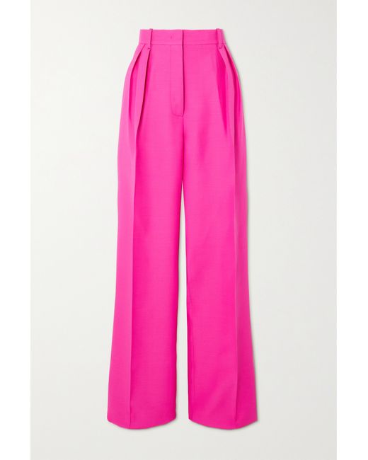 Valentino Pleated Wool And Silk-blend Crepe Wide-leg Pants