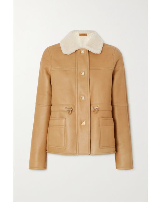 Valentino Shearling-lined Leather Jacket Tan