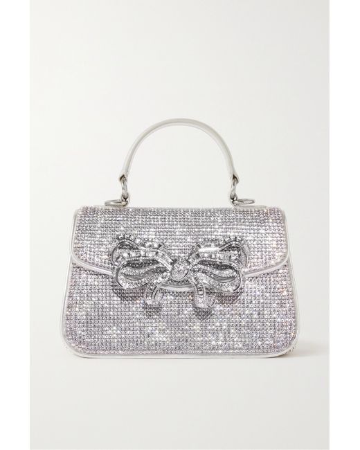 Judith Leiber Couture Mini Crystal-embellished Bow-detailed Metallic Leather Tote