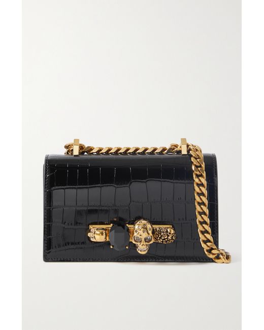 Alexander McQueen Jewelled Satchel Embellished Croc-effect Leather Shoulder Bag
