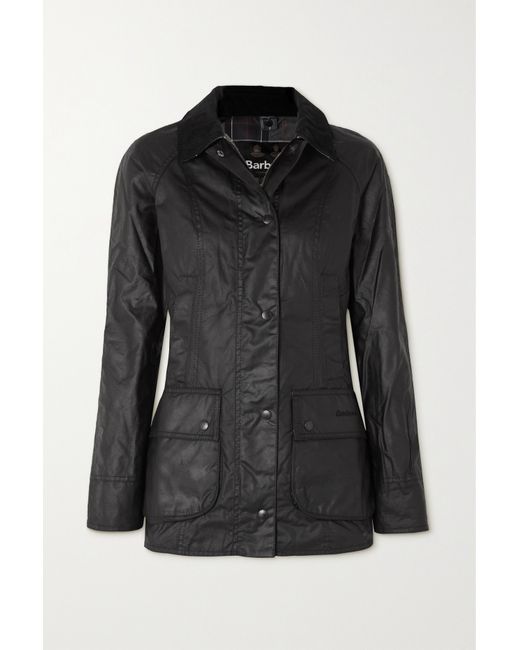 Barbour Beadnell Corduroy-trimmed Waxed-cotton Jacket