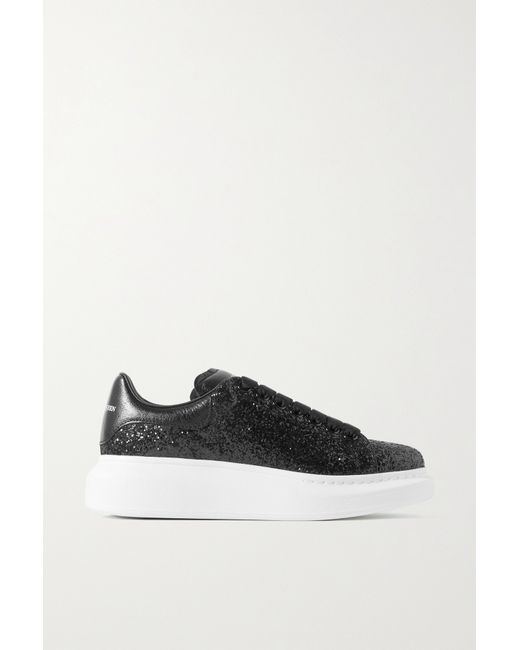 Alexander McQueen Glittered Leather Exaggerated-sole Sneakers