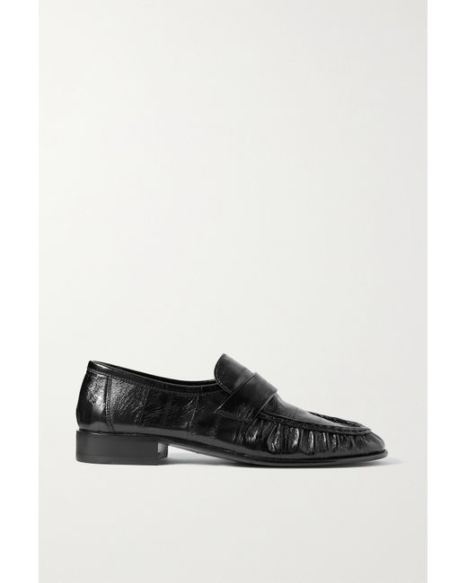 The Row Crinkled Glossed-leather Loafers