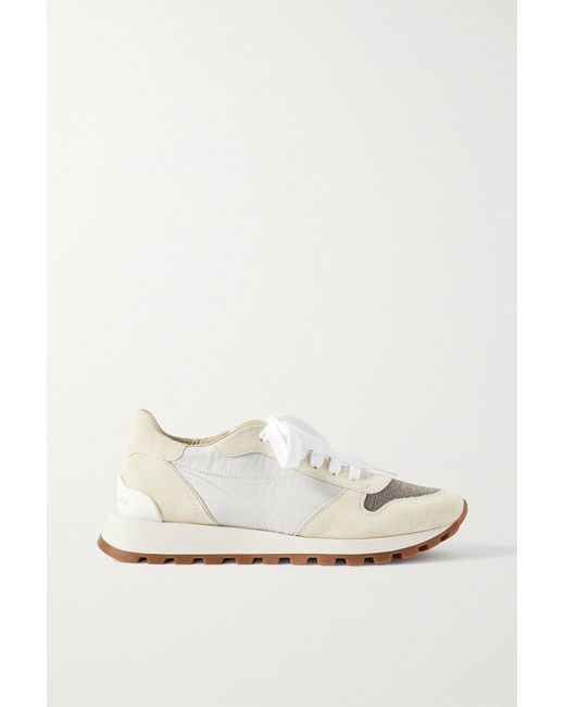 Brunello Cucinelli Bead-embellished Nylon And Suede Sneakers