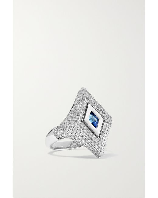 Kamyen 18-karat White Enamel Diamond And Tanzanite Ring
