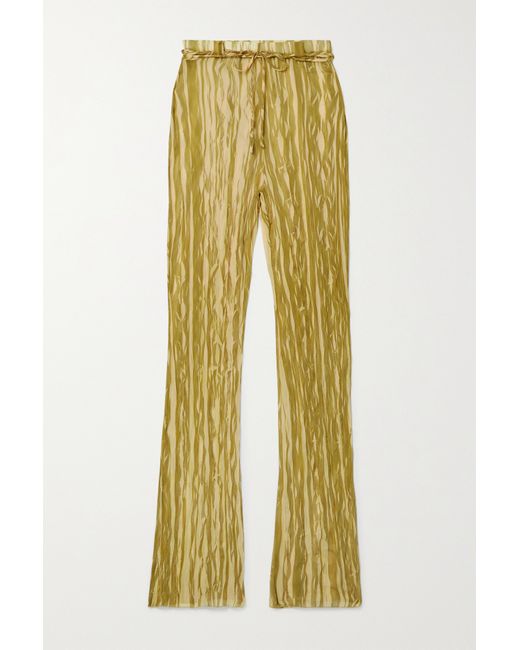 Lapointe Belted Printed Plissé-georgette Slim-leg Pants