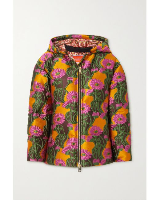 La Double J. Precious Floral-embroidered Quilted Woven Down Jacket