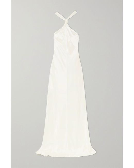 Galvan Santorini Twisted Halterneck Silk-satin Gown