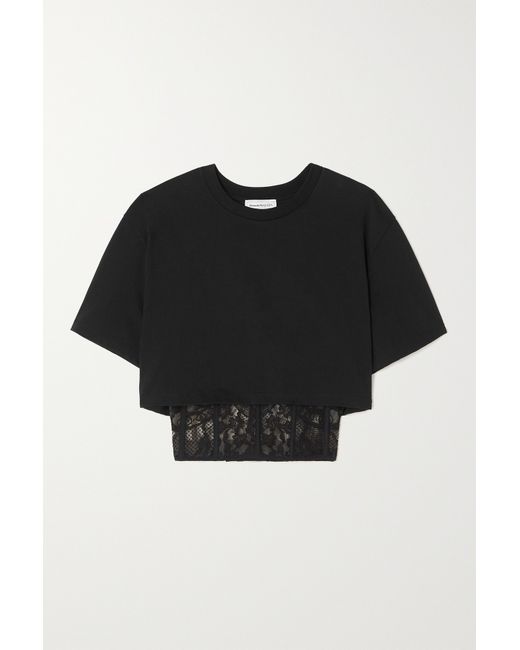 Alexander McQueen Cropped Layered Cotton-jersey And Embroidered Tulle T-shirt