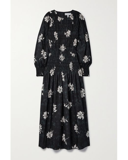 Apiece Apart Tuva Shirred Floral-print Organic Cotton-poplin Maxi Dress