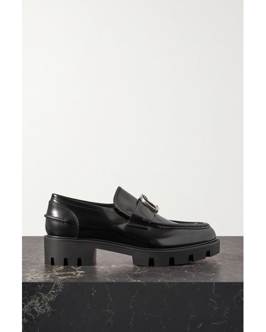Christian Louboutin Cl Moc Lug Embellished Glossed-leather Loafers