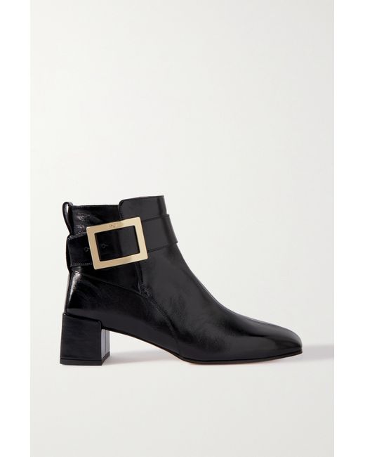 Roger Vivier City Buckled Glossed-leather Ankle Boots