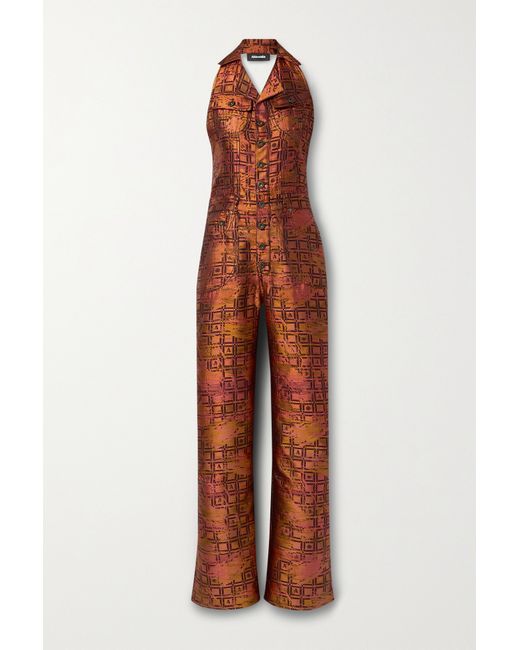 Ahluwalia Silk And Wool-blend Jacquard Halterneck Jumpsuit