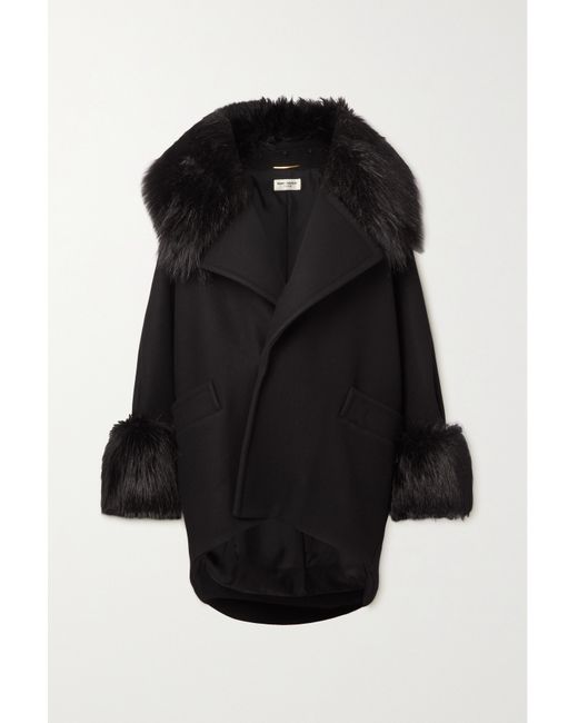 Saint Laurent Oversized Faux Fur-trimmed Wool-blend Felt Coat