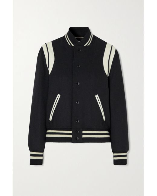 Saint Laurent Teddy Leather-trimmed Recycled Wool-blend Bomber Jacket