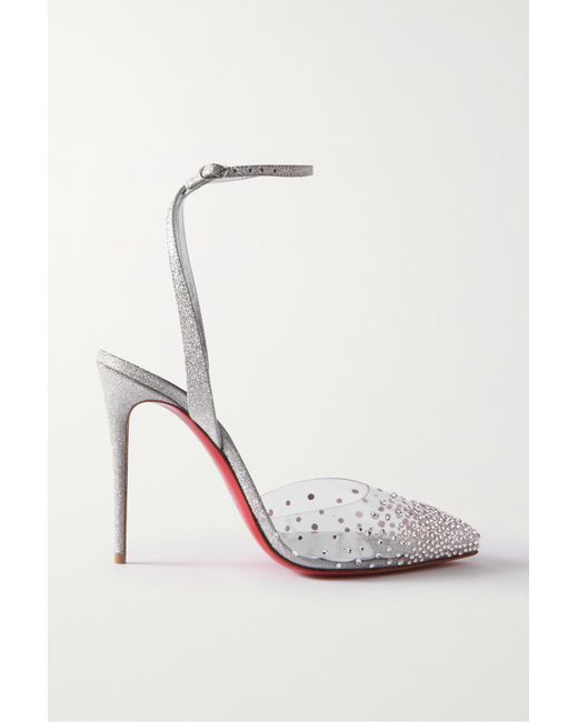 Christian Louboutin Spikaqueen 100 Crystal-embellished Pvc And Glittered-leather Pumps