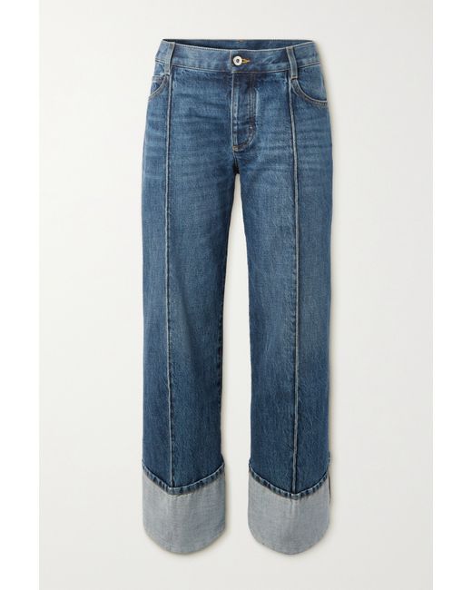 Bottega Veneta Pintucked Mid-rise Straight-leg Jeans Navy