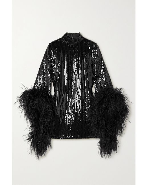 Taller Marmo Del Rio Feather-trimmed Sequined Crepe Mini Dress