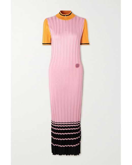 Lukhanyo Mdingi Striped Ribbed Silk Midi Dress